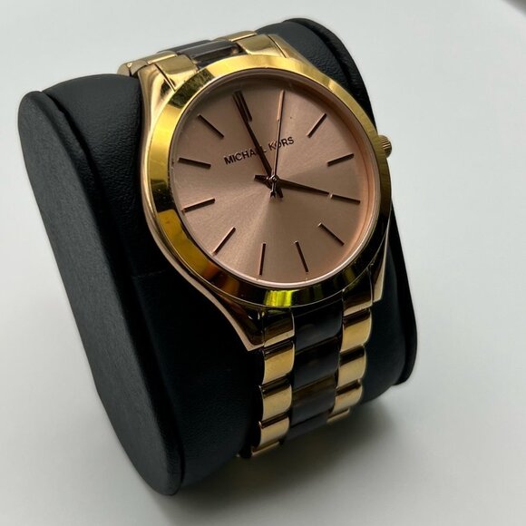 Michael Kors MK4301 Runway Rose Gold Tortoise Ladies Watch Extra Links Working - Picture 4 of 11